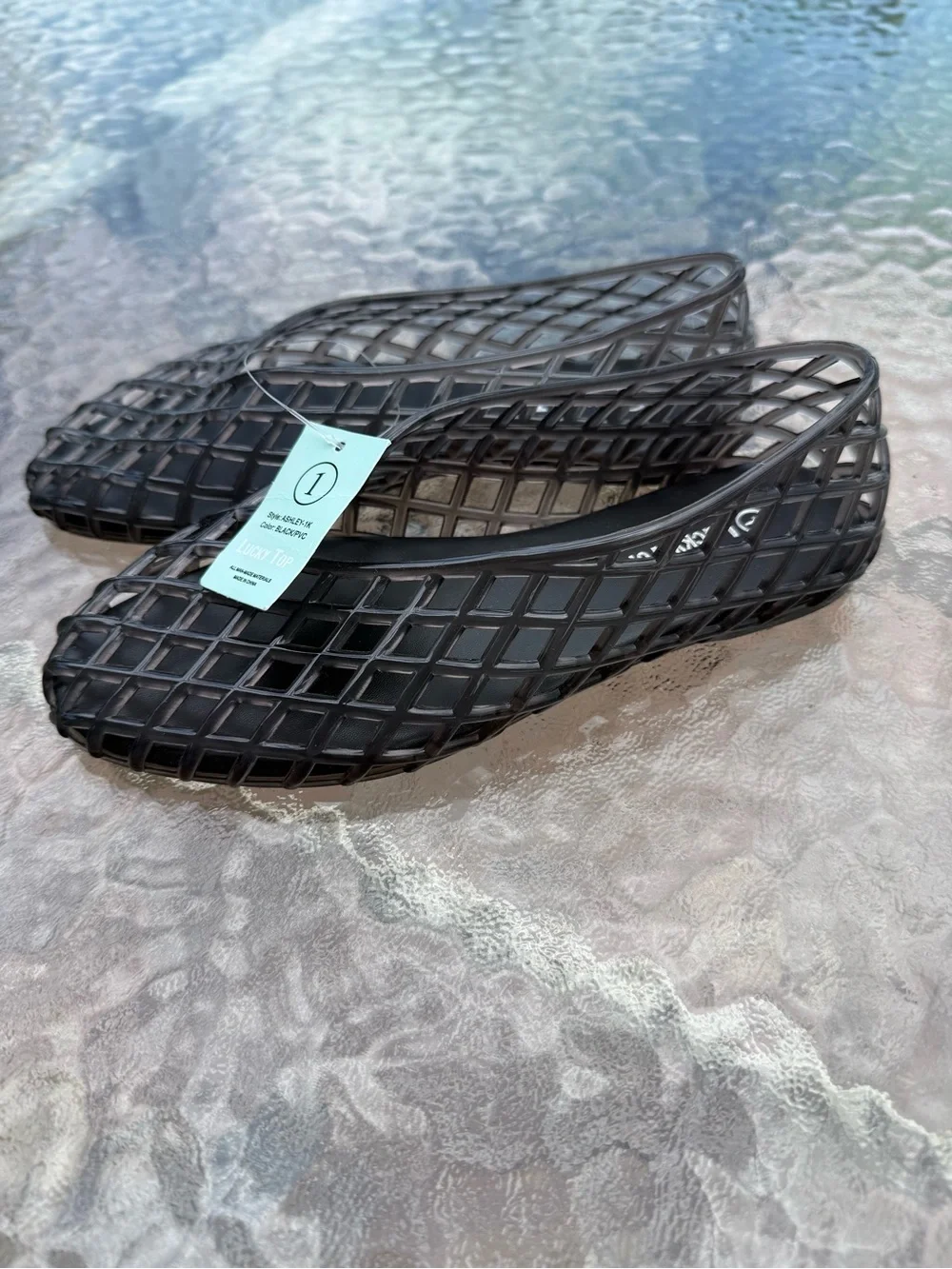 Lucky Top Ashley-1K Girls Black Mesh Jelly Ballet Flats Shoes Youth Size 1